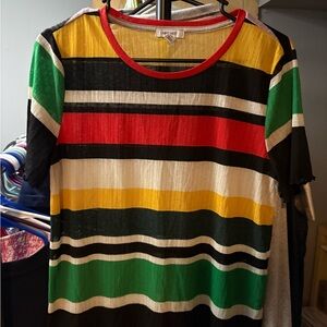 Nine West Multicolor Striped Short Sleeve Tee